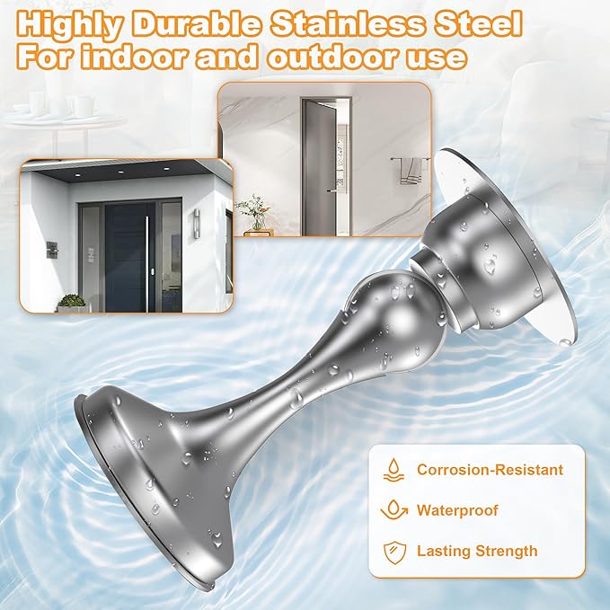 Crosize Magnetic Door Stoppers 4 Pack, Stainless Steel Door Stops for Wall and Floor Mounting, Door Holder Keep Door Open, No Drilling Door Stop with Adhesive Tapes, Silver