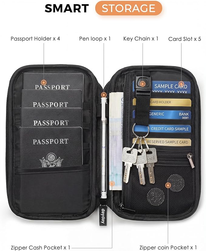 Family Passport Holder Organizer, RFID Blocking Travel Document Case, Lightweight Large Passport Cover Case Waterproof Bag Document Organizer for Women & Men