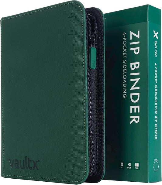 Vault X 4 Pocket Zip Binder, 160 Cards, Exo-Tec Material, 20 Side-Loading Pages (Green)
