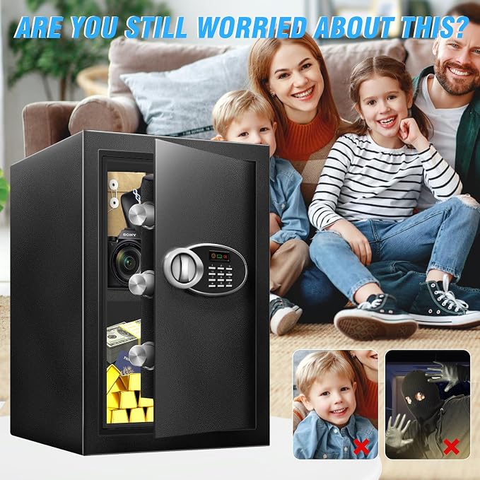 16.54" Tall Large Fire proof Safe Box with Fireproof Waterproof Bag | Steel Security Personal Fire Safe, Digital Keypad, Emergency Battery Box, Combination Lock, Safety Box For Home Office