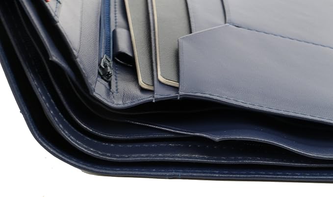 Genuine Sheep Leather Smart Family Size Passport Travel Wallet/Holder - (Blue)