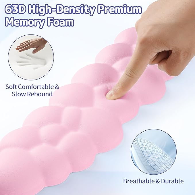 Cloud Wrist Rest Keyboard, Cloud Keyboard Wrist Pad Set with PU Leather Memory Foam, Cute Arm Rest for Palm Support, PC/Gaming Desk Accessories/Office Setup/Computer Hand Cushion - Pink