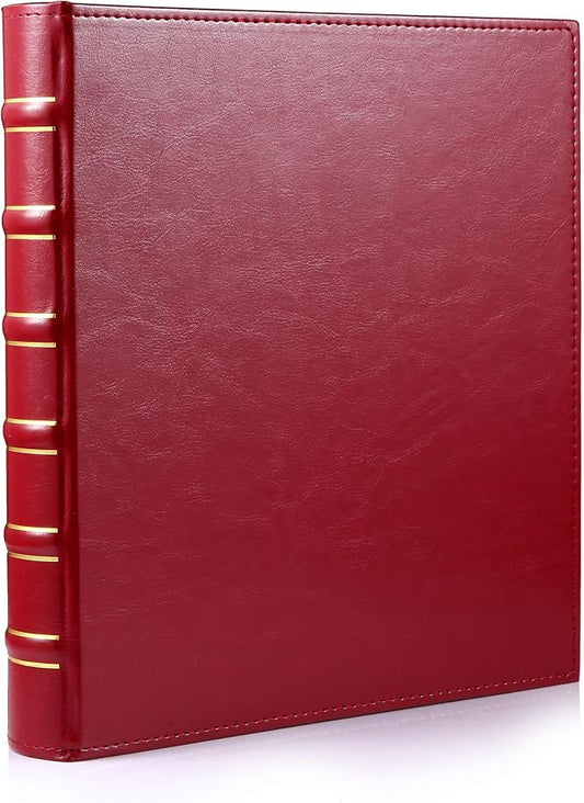WOT I Vintage Leather Card Binder | Holds 450 Cards, Refillable Leather 3 Ring Binder for MTG/TCG/Sports Cards, Elegant Book-Style Organizer - Red