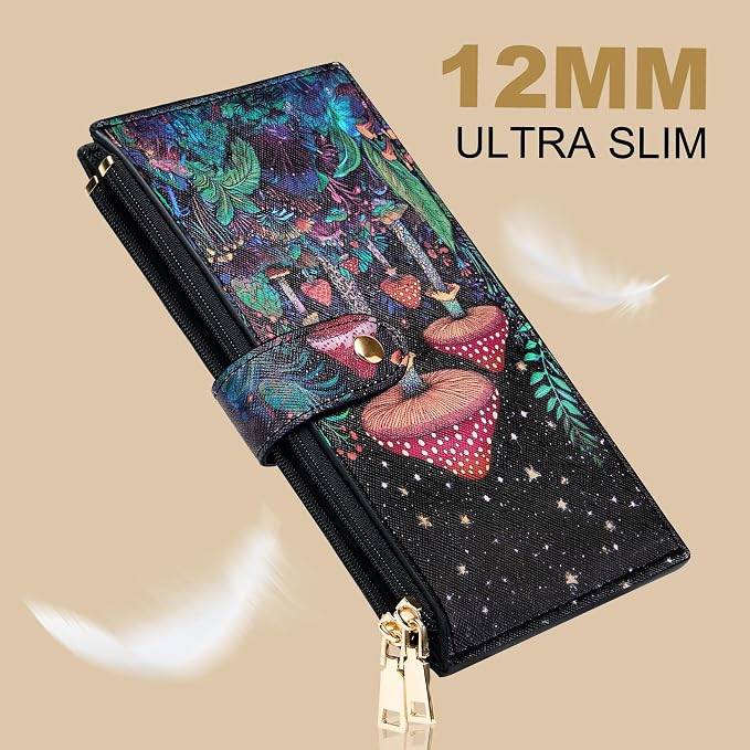 Travelambo RFID Wallet Women Large Size Bifold Multi Card Wallet Case with Zipper Pocke Credit Card Holder for Women