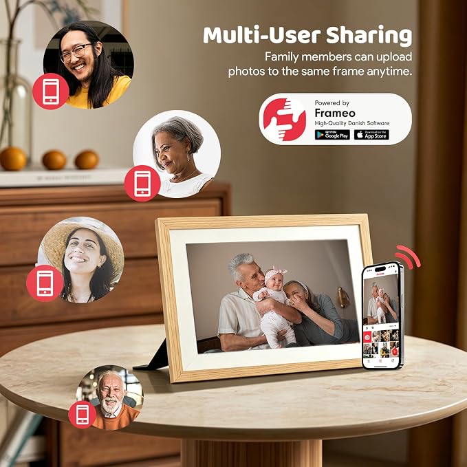 10.1 Inch Frameo WiFi Digital Picture Frame for Parents | Instant Photo & Video Sharing,1280x800 HD IPS Touch Screen, 32GB Storage,microSD Card Support,Private Sharing