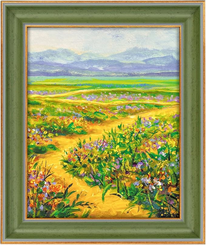 Golden State Art, 8x10 Green With Gold Trim Color Picture Frame - Easel Stand, Sawtooth Hanger - Real Glass, Landscape, Portrait Display - Great for Postcards, Photographs