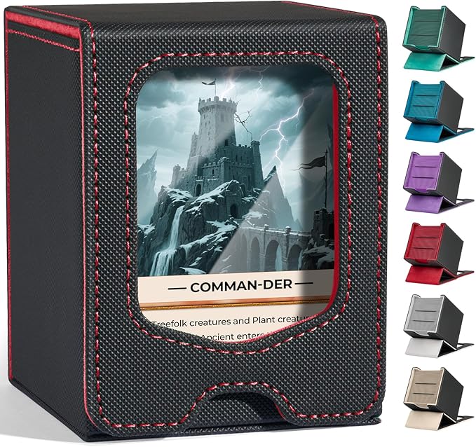 Fabmaker Deck Box Compatible with MTG Commander, (patent Pending) Magnetic Trading Card Storage Box with Comman-der, Fits 100 Double-Sleeved Cards, Card Box Compatible with Magic the Gathering, Red