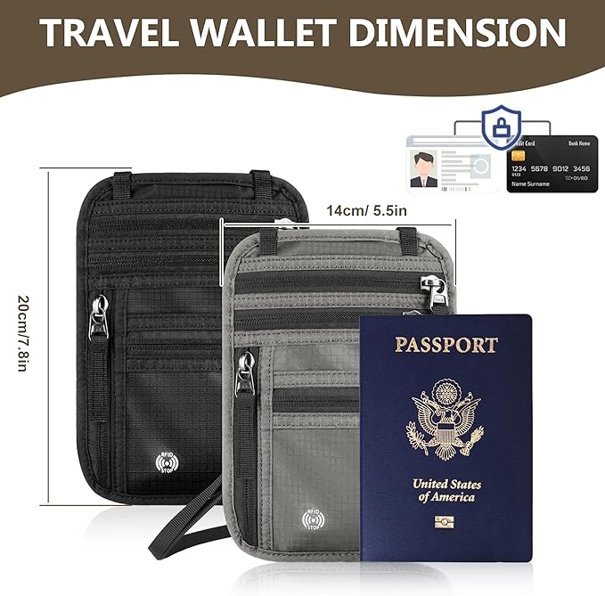 Likesing 5.5" L x 7.9" W Travel Neck Wallet, RFID Passport Pouch(Blue) | RFID Blocking Passport Holder for Travel, Security Lightweight Passport Travel Wallet, Neck Pouch Gifts for Women Men