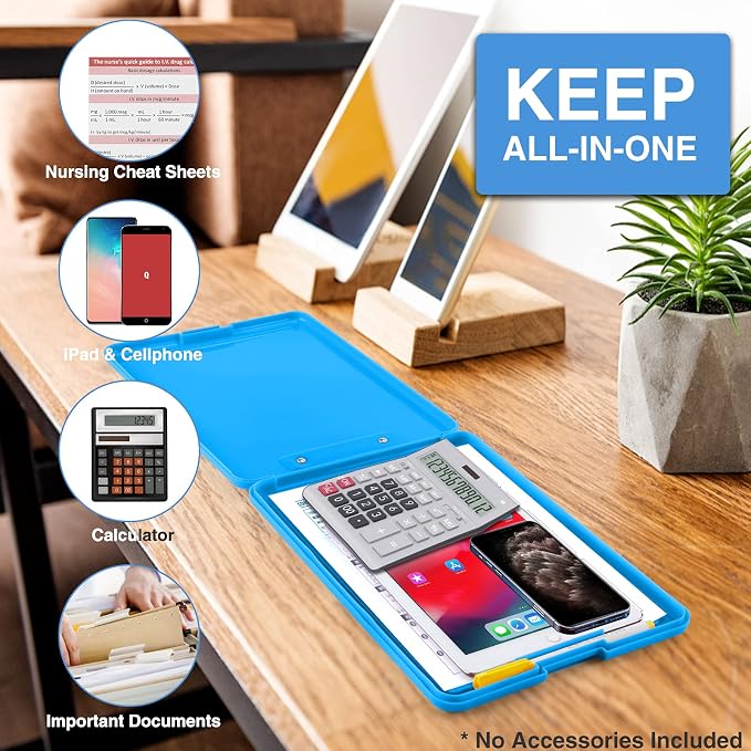 Sooez Clipboard with Storage, Plastic Nursing Clip Board, 8.5" x 11", Work | Sturdy Clipboards Foldable, Cute Hanging Clip Board Case, Teacher, Classroom Must Haves, Office School Supplies, Women & Men