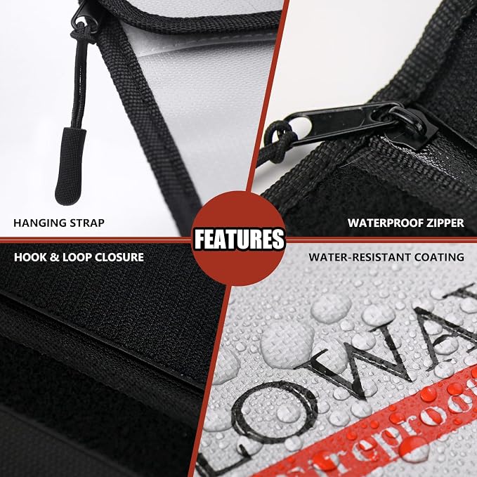 Fireproof Bag (9.6 x 6.6 inches) 5200℉ Heat Insulated, Fireproof Money Bag with Zipper for Cash (2-Pack)