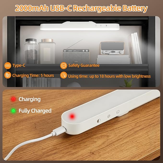 ShineTech Rechargeable Desk Lamp for Home Office,Magnetic Clip On Desk Lamp | 3 Color Modes & Stepless Dimming,Adjustable Gooseneck Lamp, Cordless, Long-Lasting Battery, Eye-Caring Wall Light for Reading