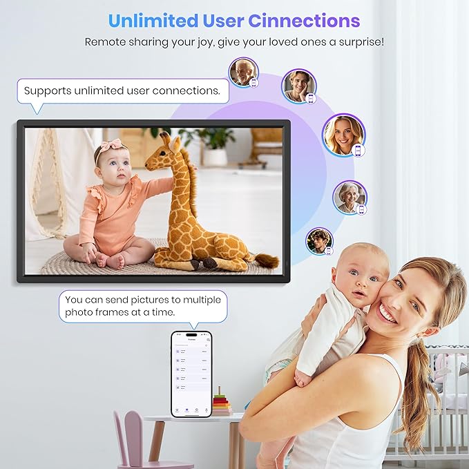 64GB 32" Large Digital Picture Frame, Uhale WiFi Electronic Photo Frames with 1920 x 1080 FHD IPS Screen, Support Auto-Rotate Wall Mounted SD&USB Card, Share Photos/Videos from Phone Instantly