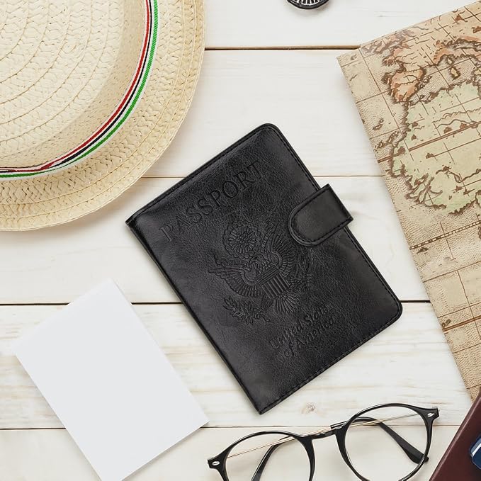 WALNEW Passport Holder for Travel, RFID Passport Wallet, Travel Essentials | PU Leather Passport Cover Case with Pen Holder, Travel Must Haves Accessories, Passport Book Holder for Women Men