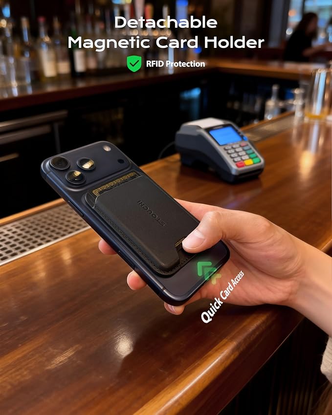 Stouchi AirTag Passport Holder with Pull Strap, RFID Blocking Magnetic Case | Patented 1-sec Pull Strap; Detachable Magnetic Card Wallet; Zero-rattle AirTag Slot; Certified RFID Blocking; Ultra-slim