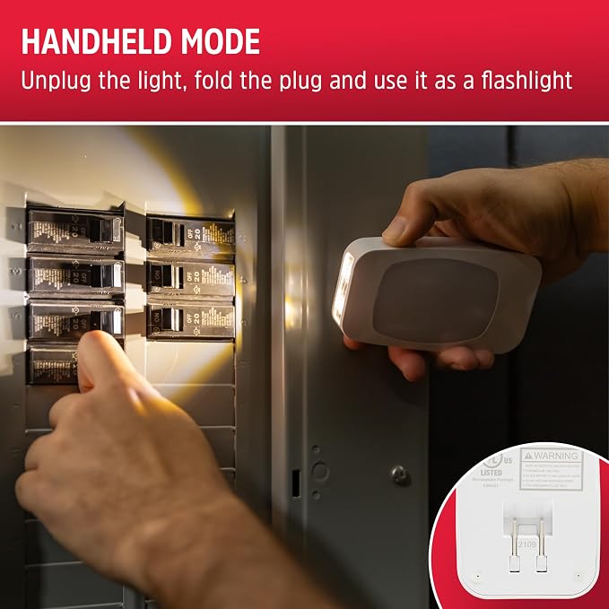 Energizer 4-in-1 LED Power Failure Night Light, 6 Pack, Plug-in, Light Sensing, Auto On/Off, Foldable Plug, Soft White, Emergency Flashlight, Tabletop Light, Hurricane, Storm, Tornado, 43666-P1