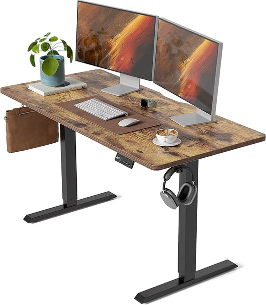 CubiCubi Electric Standing Desk, 55 x 24 Inches Height Adjustable Sit Stand Desk, Ergonomic Home Office Computer Workstation, Rustic Brown