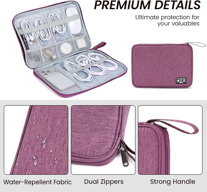Electronic Organizer Travel Case, Slim Cable Accessories Pouch, Single Layer Tech Pouch & Cord Storage Bag for Chargers, Power Bank, SD Cards - Minimalist Travel Essentials