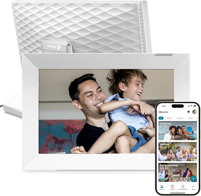 Nixplay Digital Touch Screen Picture Frame - 10.1” Photo Frame, Connecting Families & Friends (White)
