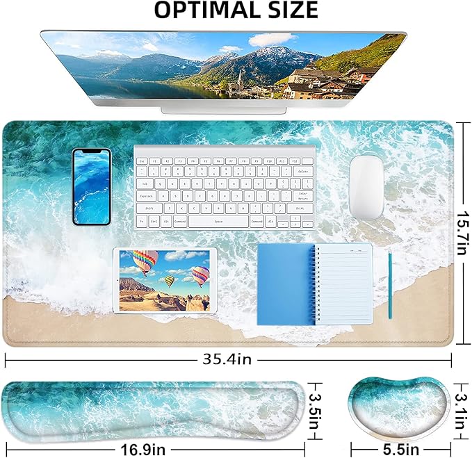 LATEEFAH Desk Mat, Mouse Pad with Wrist Rest, 4-in-1 Large Mouse Pads for Desk, Ergonomic Mouse Pad and Keyboard Wrist Rest Gaming Keyboard Mat for Office, Home