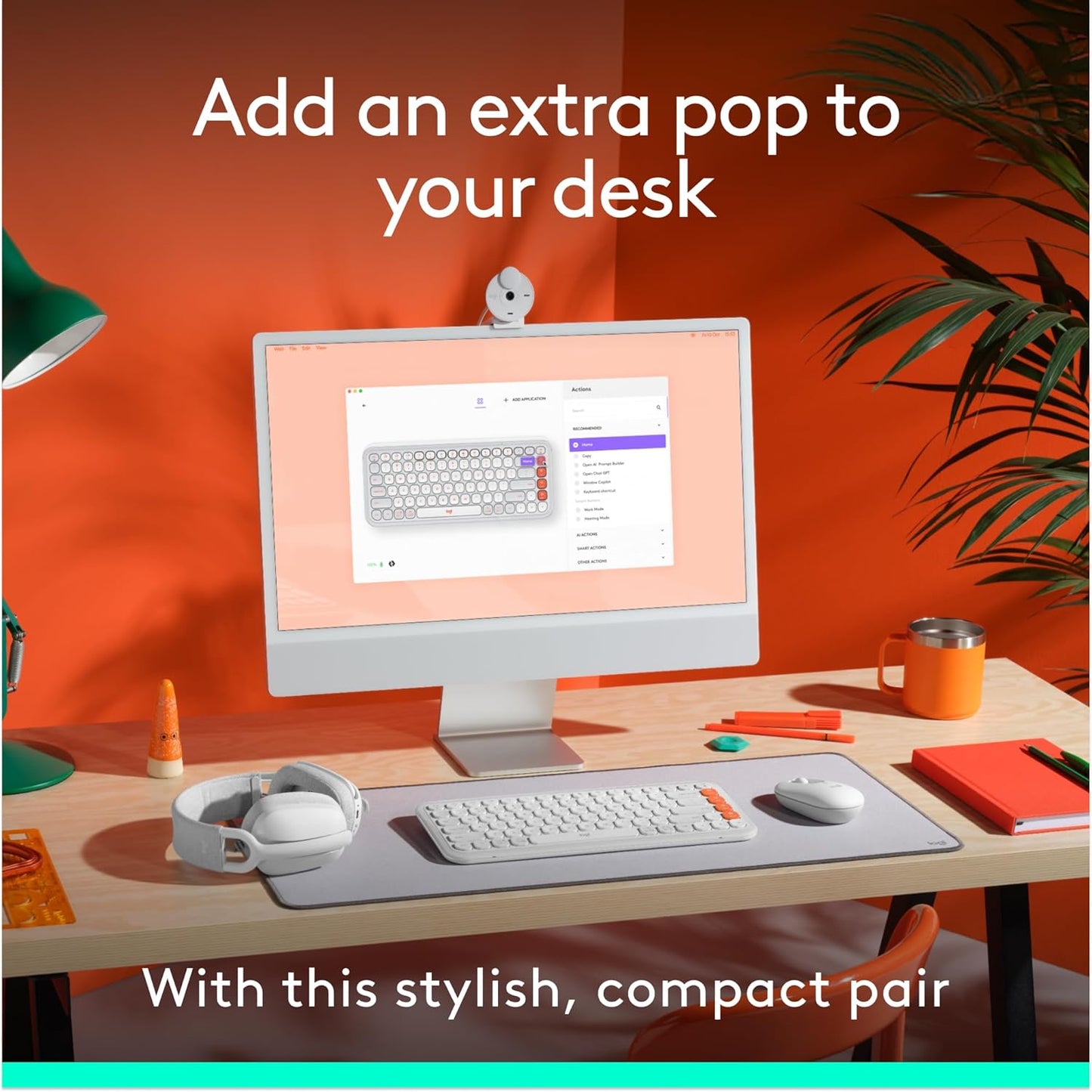 Logitech POP ICON Combo, Bluetooth Keyboard and Mouse Combo, Comfortable Typing, programmable Keys and Buttons, Quiet clicks, Easy-Switch up to 3 Devices - Off-White