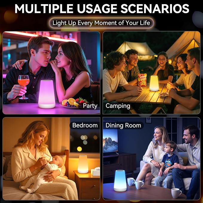 Auxmir Rechargeable LED Night Light, Touch & Remote Control Bedside Lamp with 13 Colors, 5 Brightness Levels, Portable Table Lamp for Kids Baby Nursery, Bedroom, Bathroom, Camping, White