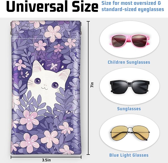 Soft Sunglasses Eyeglass Glasses Case,7x3.5inch Portable PU Leather Squeeze Top Holder Bag Pouch for Women Men