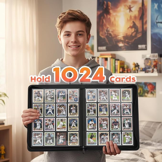 1000+ Pockets Premium Trading Card Binder, 16 Pockets Trading Card Binder Ringless Side Loading Trading,Card Holder Folders for MTG, TCG, Game Cards & Sports Cards(Purple)