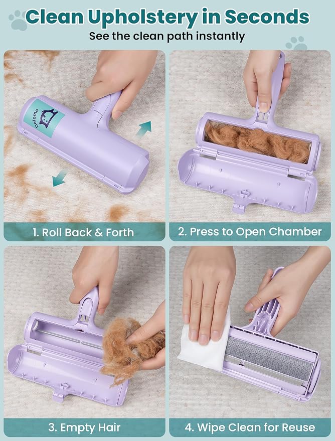 DELOMO Pet Hair Remover Roller, Reusable Lint Roller for Dog and Cat Hair | Portable Pet Hair Roller with Large Fur Bin, Fast Cleaning for Couches, Bedding, Rugs, Car Seats and Furniture, No Batteries