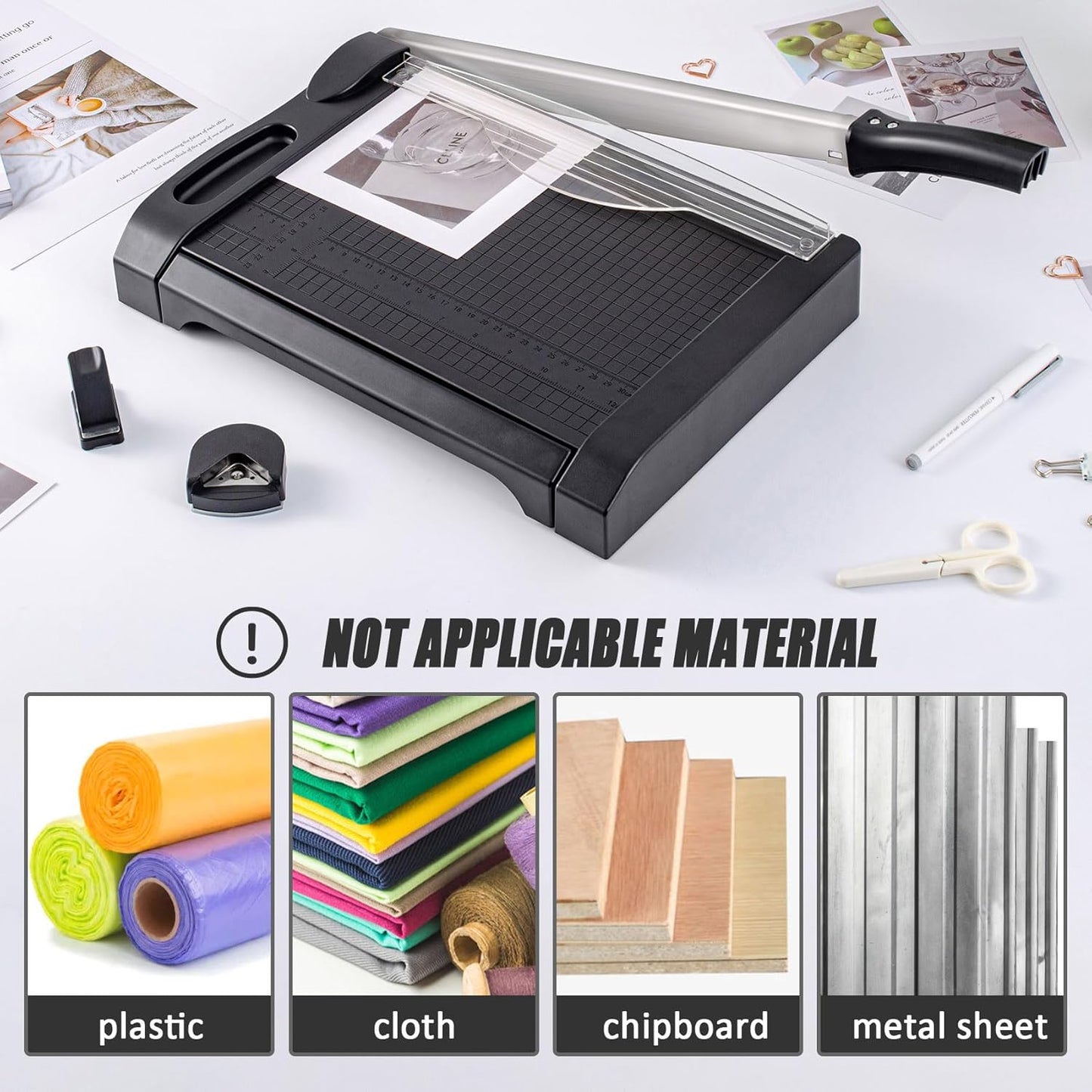 TIANSE Paper Cutter 3 in 1 Paper Trimmer Guillotine with Safety Blade Lock 5 to 10 Sheet Capacity Paper Cutting Board for Home Office School