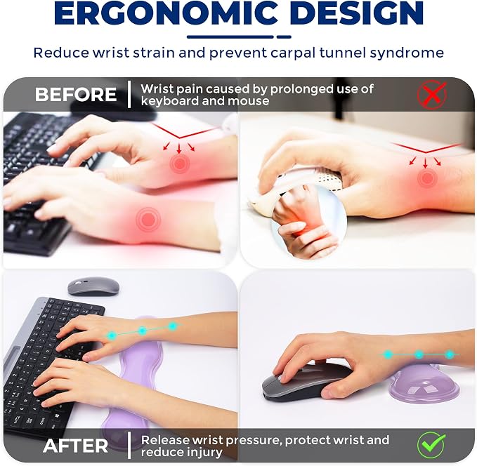 Gel Wrist Rest for Keyboard and Mouse, Wrist Rest for Keyboard, Mouse Wrist Support, Pain Relief, Cool Touch, Non-Skid, Keyboard and Mouse Wrist pad Set