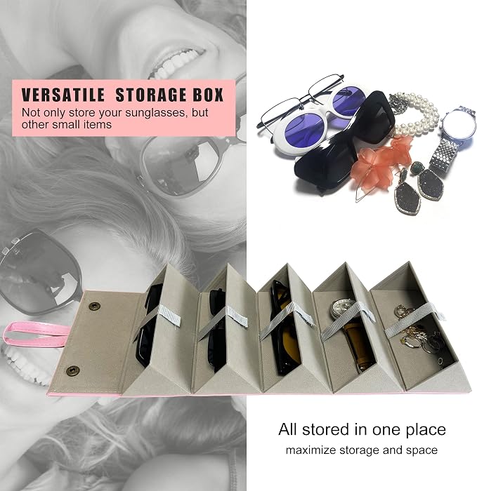 Longjet Sunglasses Organizer Travel Glasses Case 5 Slots Multiple Pairs Eyeglasses Storage Box Hanging Eyewear Holder