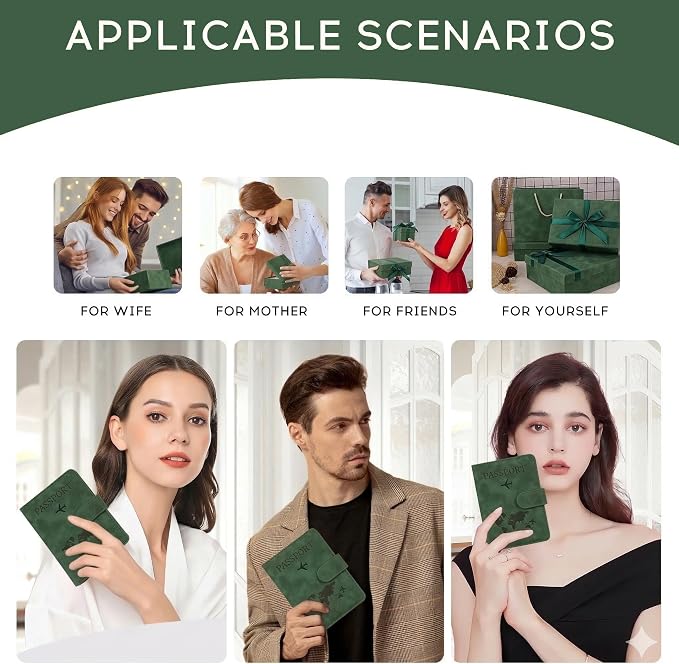 ILIYAH-Passport Cover-Passport Holder Travel Wallet-RFID Blocking Passport Case Travel Accessories Card Holder Wallet Unisex Travel Gifts (Green MG)
