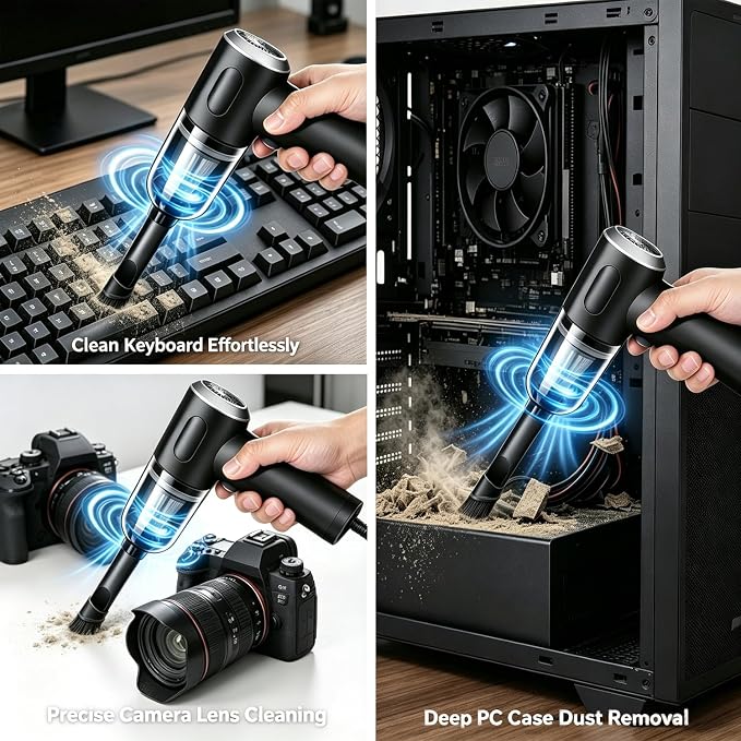 Compressed Air Duster Wireless Handheld Car Vacuum Cleaner, Air Blower 3 in 1 Electric Air Dusters Computer Vacuums Keyboard Cleaner Power Rechargeable Vacuum for Desk Home and Office Dust Cleaning