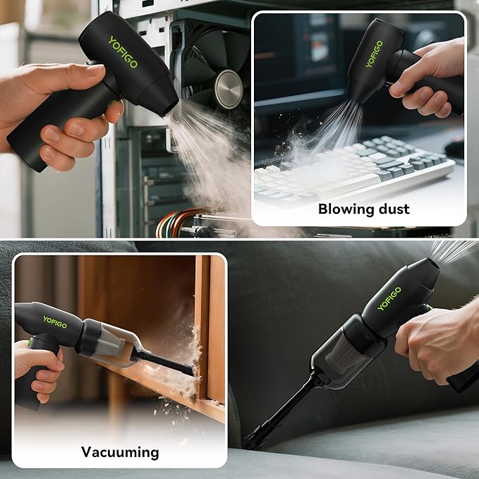 Electric Air Duster, Compressed Air Duster 2-in-1 Cordless Mini Vacuum 130,000 RPM 4400mAh Rechargeable PC Keyboard Cleaner for Computer Car Camera Camping (C4)