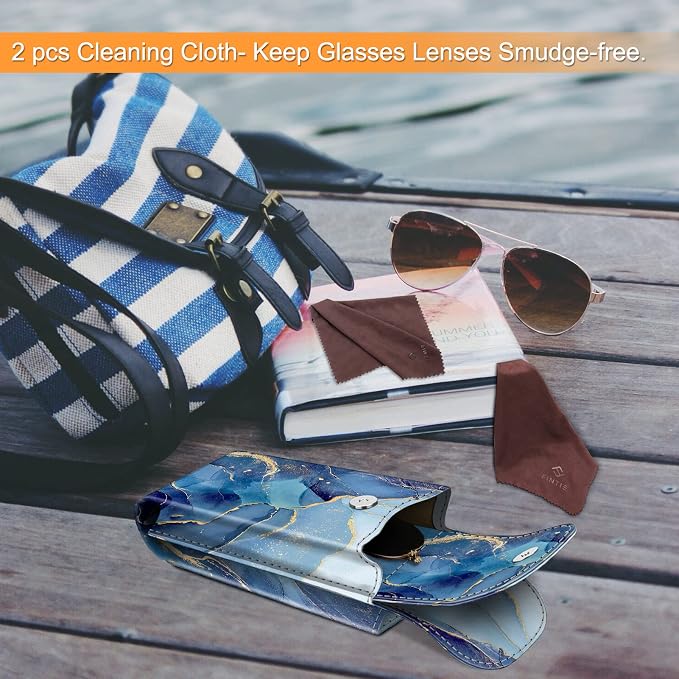 FINTIE Double Glasses Case with Carabiner Hook, Portable Vegan Leather Eyeglass Case Anti-scratch Sunglasses Pouch