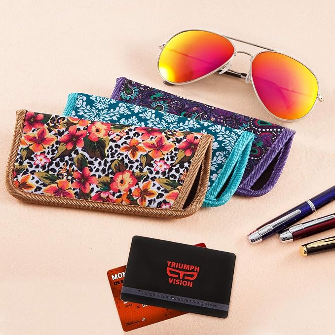 TRIUMPH VISION Reading Glasses Pouch Eyeglass Sleeve Soft Case Slim 3 Pack | Alternative to Bulky Case Lightweight，Neoprene Lined Padded Protect Optical lens Slip in, Cute Pattern Portable for Daily Use