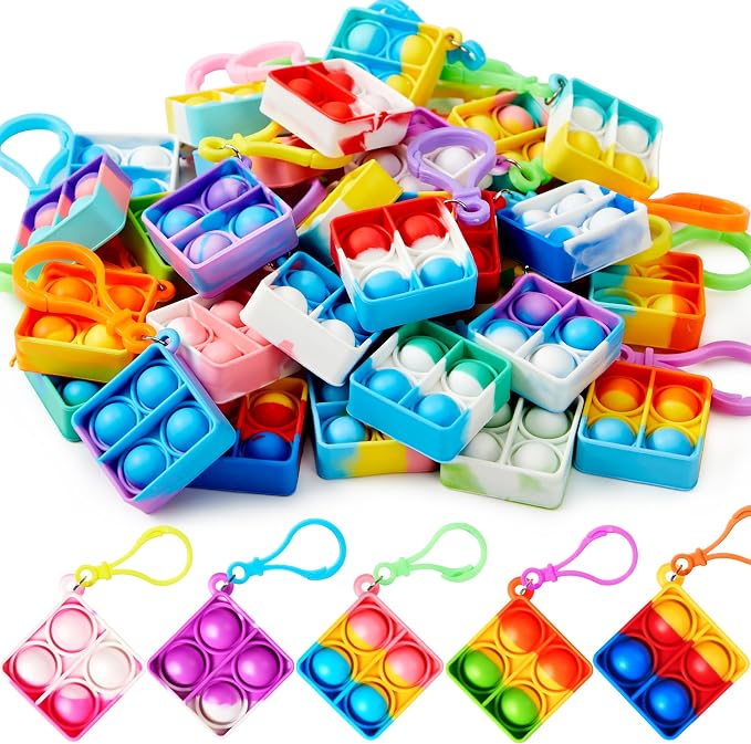 JOYIN Square Pop Fidget Keychain 90 Pack Pop Fidget Toys Bulk Party Favors for Kids 4-8,8-12 Years, Birthday Goodie Bags Stuffers Back to School Gifts for Students Classroom Prizes Sensory Toys