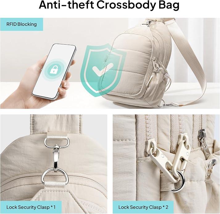 TOPEAST Sling Bag for Women, Anti-Theft Crossbody Bag with RFID Blocking & Small Water Bottle Holder for Travel