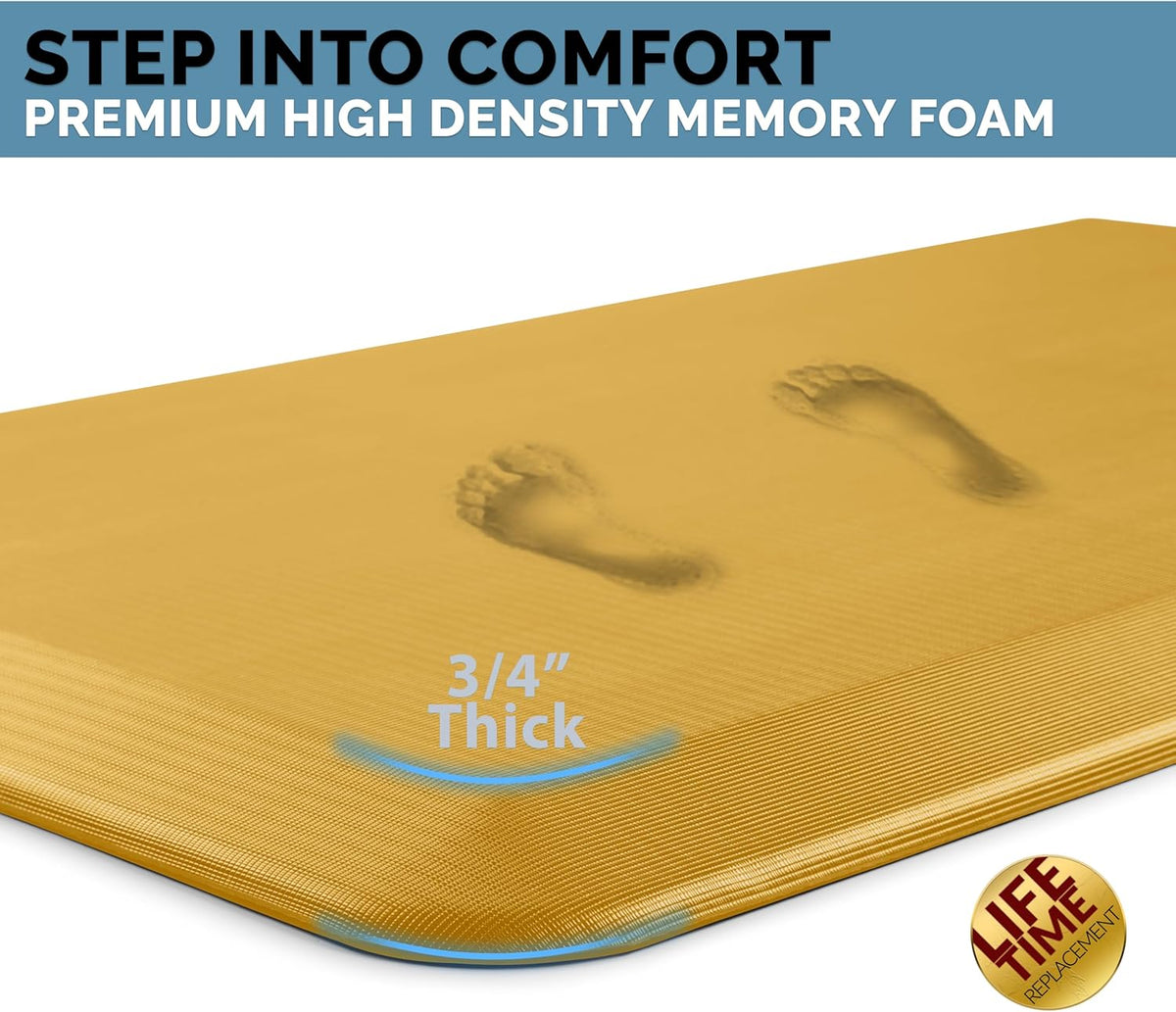 ComfiLife Anti Fatigue Floor Mat – 3/4 Inch Thick Kitchen Mats for Floor, Standing Desk Mat, Kitchen Rug – Comfort at Home, Office – Durable – Stain Resistant – Non-Slip Bottom (20" x 39", Mustard)
