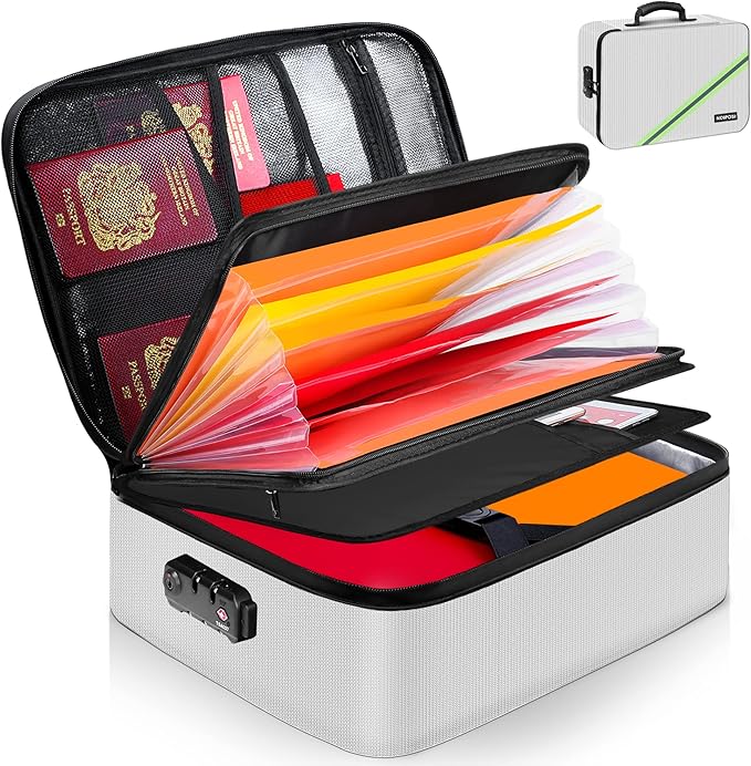 5200℉ Fireproof Document Box with Lock 16.1"x11.4"x4.3" | Portable ,Home ,Travel Water Resistant Document Storage Organizer for Important Documents and File ,Silver