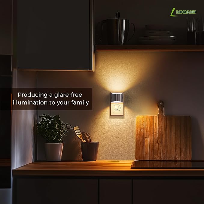 L LOHAS LED Night Lights Plug into Wall, Dimmable Night Light with 3 Level Brightness, 3000K Soft White, 2 Pack, Grey