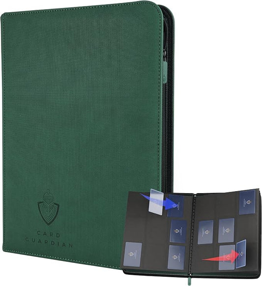 Card Guardian - 9 Pocket Premium Binder with Zipper for 360 Cards Trading Card Games TCG (Green) Side Loaded Pockets Compatible with Yugioh Cards MTG Binder Sports Card Binder