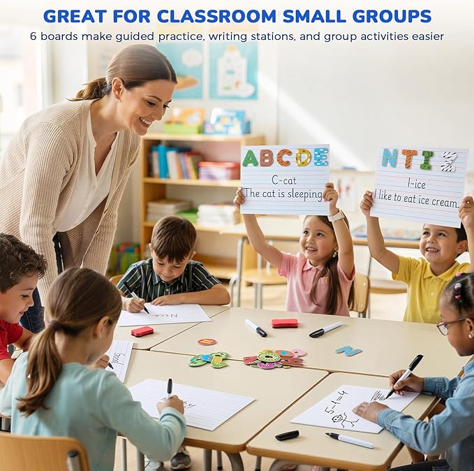 GAMENOTE 24 Pack Magnetic Dry Erase Lap Boards, Lined and Blank, 9 x 12 in | 24 pack double sided 9 x 12 boards pair a lined side with a blank side for reusable writing practice