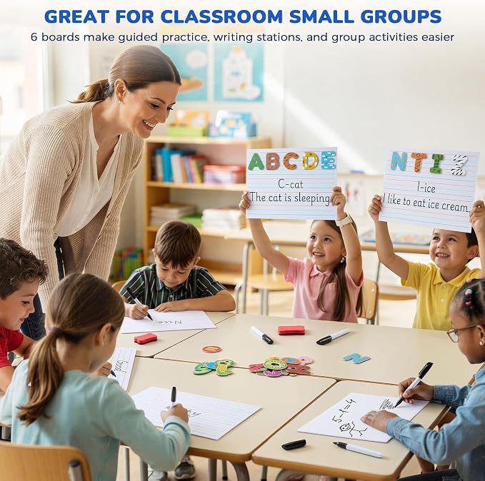 GAMENOTE 12 Pack Magnetic Dry Erase Lap Boards, Lined and Blank, 9 x 12 in | 12 pack double sided 9 x 12 boards pair a lined side with a blank side for reusable writing practice