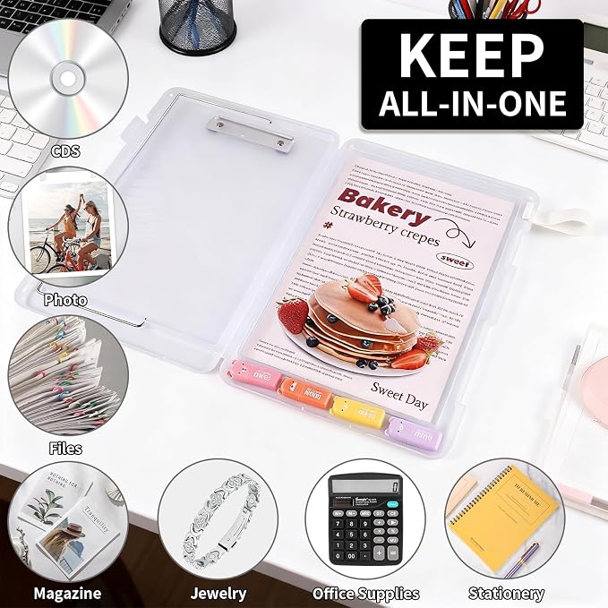Letter Size Clipboard with Storage, Plastic Clipboard with Side Opening, A4 Waterproof Foldable Nursing Clip Board for School & Office with Christmas Stickers (B-Clear-1PCS)