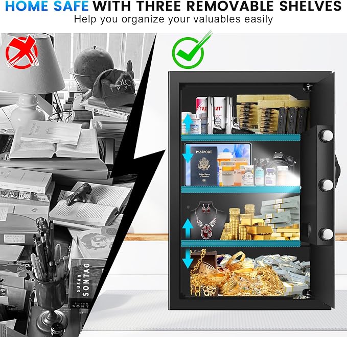 [Upgraded Version] 25.6"H Steel Fireproof Safe, 6.0 Cuft Safe Box with Combination Lock, Smart Alert and Mute Mode, Anti-theft Home Safes for Documents Jewerly Ammo Money