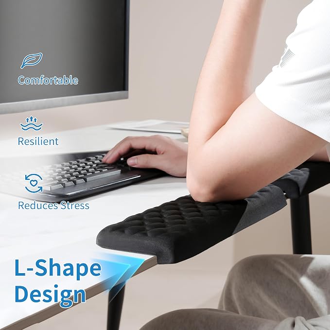 MEKASS L-Shaped Desk Elbow Pad for Desk, Memory Foam Elbow Support Padding with Non-Slip, Ergonomic Desk Edge Cushion, Wrist Comfort Support for Office Home 2 Pcs (Diamond Black)