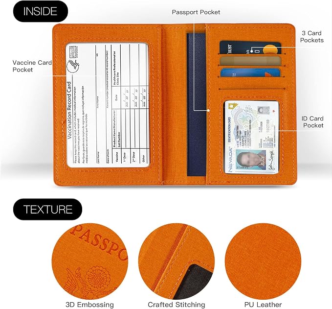 2 Pack RFID Passport Holder, Travel Gifts, Travel Accessories - Orange&Purple
