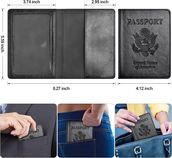 Eoehro Passport Holder for Travel Essentials-2Pack, Passport Wallet Cover Case for Travel Must Haves Accessories,Passport Book Holders for Women and Men