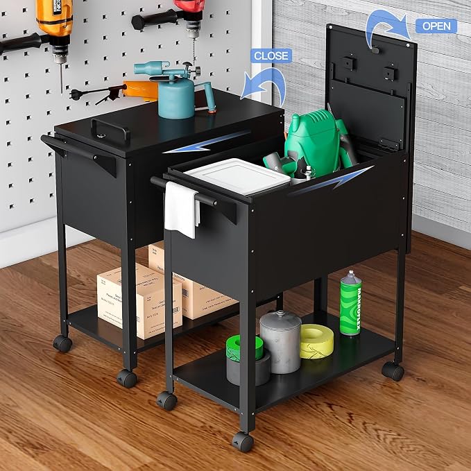 Metal Rolling File Storage Cart with Wheels, Mobile File Cabinet with Lock, Filing Cabinet Organizer for Legal/A4 (Black)